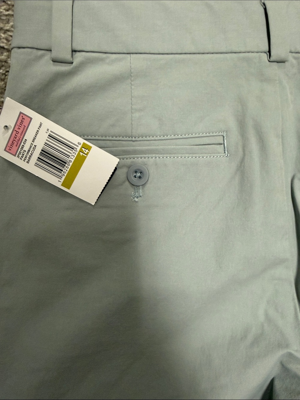 NWT Boys Vineyard Vines Performance Breaker Pant, Size 14, Grey *small spot* - Picture 3 of 3
